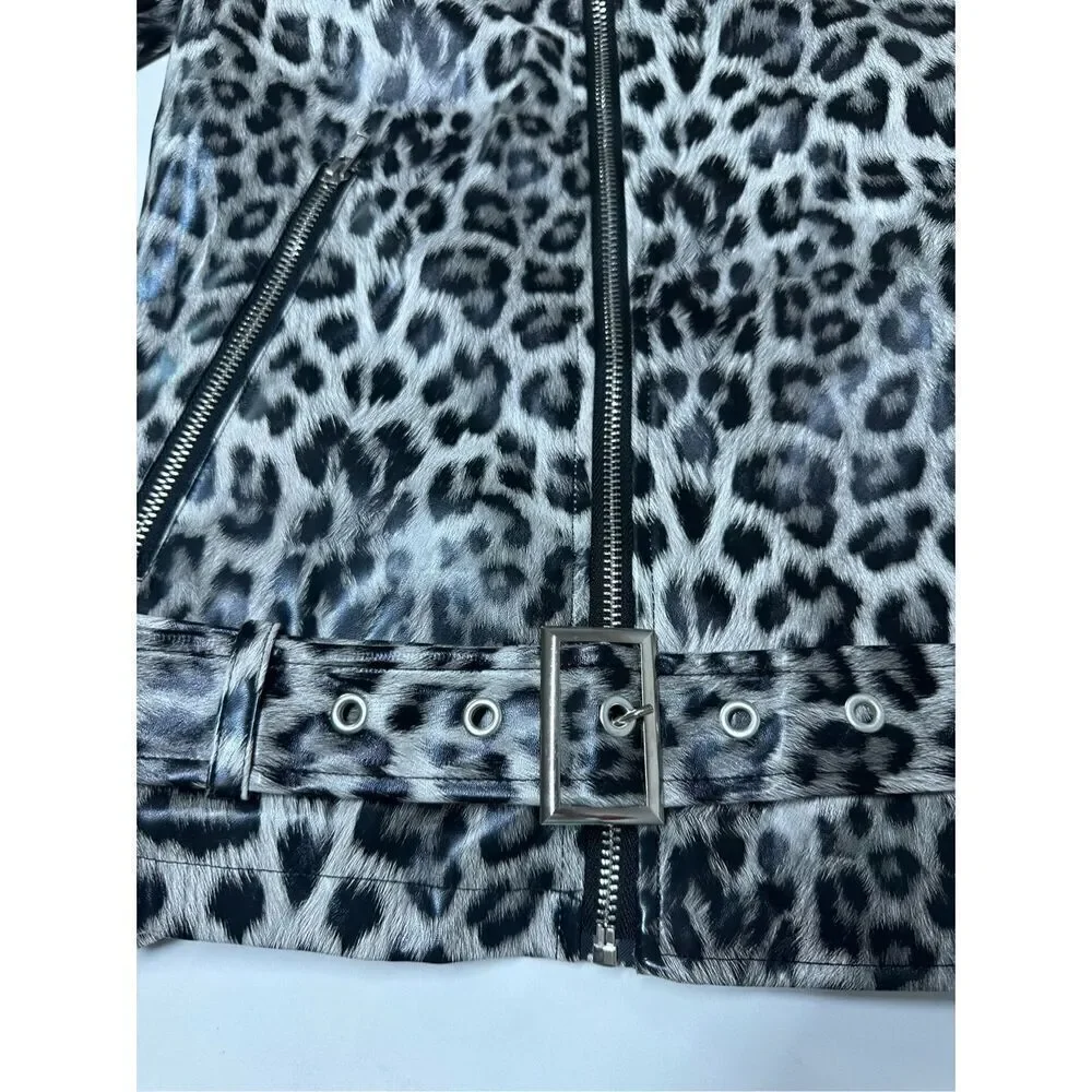 NWT MAN Boohoo Women Animal Print Polyurethane Zip Rein Jacket Size XXL Belted